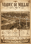 Affiche illustrée du viaduc de Milhau dans un style ancien sépia
