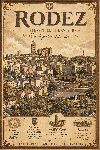 Affiche illustrée ville de Rodez dans un style ancien sépia