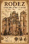 Affiche illustrée Cathédrale Notre-Dame de Rodez dans un style ancien sépia