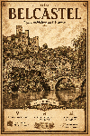 Affiche illustrée Village de Belcastel dans un style ancien sépia
