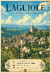 Affiche illustrée Village de Laguiole dans un style ghibli