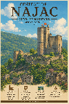 Affiche illustrée Forteresse de Najac dans un style ghibli