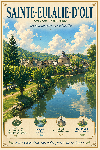 Affiche illustrée Village de Sainte-Eulalie-d'Olt dans un style ghibli