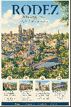 Affiche illustrée ville de Rodez dans un style ghibli