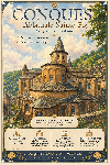 Affiche illustrée Abbatiale Sainte-Foy de Conques dans un style ghibli