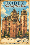 Affiche illustrée Cathédrale Notre-Dame de Rodez dans un style ghibli