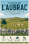 Affiche illustrée Plateau de l'Aubrac dans un style moderne simplifié
