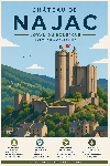 Affiche illustrée Forteresse de Najac dans un style moderne simplifié
