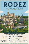 Affiche illustrée ville de Rodez dans un style moderne simplifié