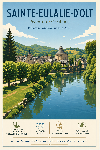 Affiche illustrée Village de Sainte-Eulalie-d'Olt dans un style moderne simplifié