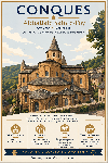 Affiche illustrée Abbatiale Sainte-Foy de Conques dans un style moderne simplifié