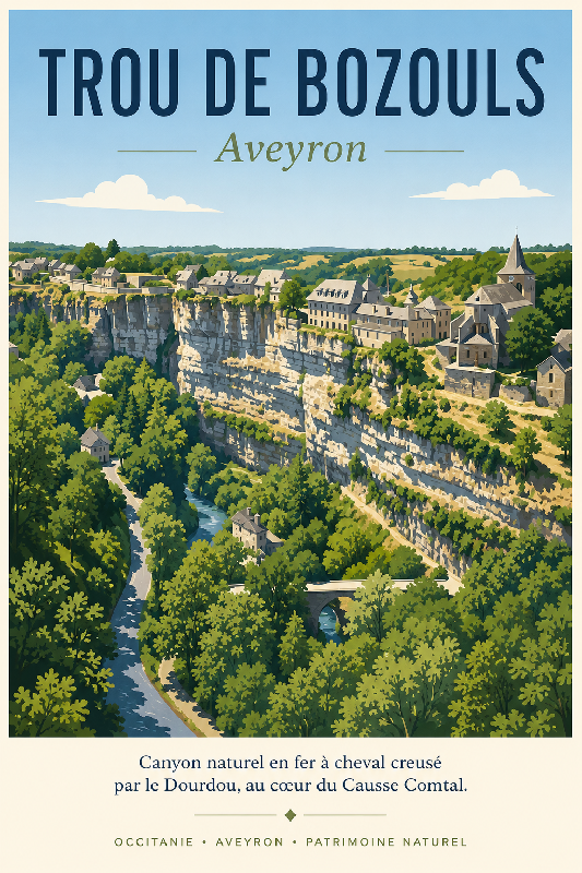 Affiche illustrée Trou de Bozouls dans un style moderne simplifié