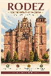 Affiche illustrée Cathédrale Notre-Dame de Rodez dans un style moderne simplifié