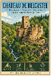 Affiche illustrée Château de Belcastel dans un style moderne simplifié